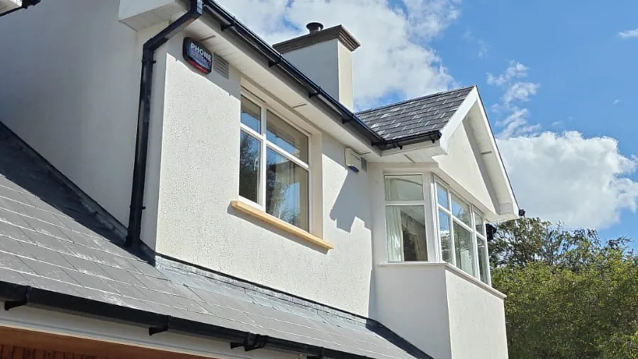 Gutters and roofline on a modern Dublin home after repair